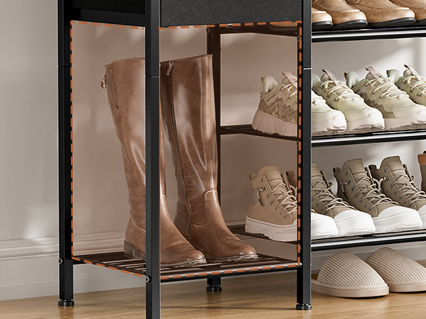 5-Tier Shoe Rack with 2 Fabric Drawers, Metal Frame and Wooden Board Shoe Organizer for 16-20 Pairs