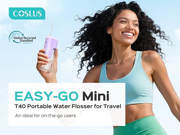 COSLUS Mini Water Flosser for Travel: Portable Compact Design, Cordless Oral Irrigator for Braces
