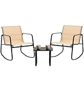 DUMOS 3 Piece Patio Rocking Furniture Set,Outdoor Patio Furniture Conversation Set with Table, Pa...