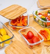 Glass Food Storage Containers with Lids (Bamboo) - 4 Piece Value Set