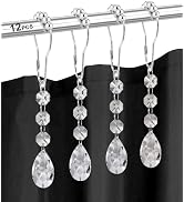 12PCS Shower Curtain Hooks Rings for Bathroom, Crystal Bead Stainless Steel Rust Resistant Clear ...