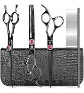 GLADOG 7 Inch Professional Dog Grooming Scissors Kit, 5-in-1 Titanium Coated Pet Grooming Shears ...