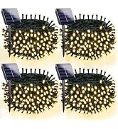 OZS 4 Pack 400LED Solar String Lights Outdoor, 8 Modes Waterproof Tree Lights, Green Wire Christm...