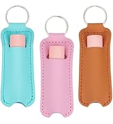 CALFOVERA 3 Colors PU Leather Lipstick Holder Keychains 3PCS Mini Portable Lip Balm Sleeve Key Chain