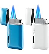 Cponmist 2 Pack Mini Butane Lighter, Double Jet Torch Lighter with Visible Window, Refillable and...