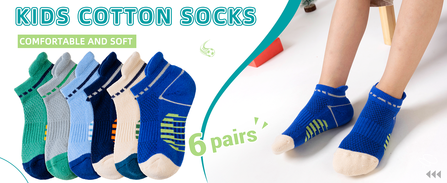 Eyean Boys Athletic Half Cushioned Ankle Socks Kids Cotton Sport Low Cut Socks 6 Pairs