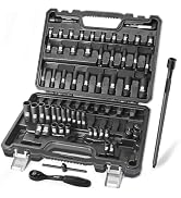 DISEN 57PCS 1/4'' Impact Drive Socket set,Standard SAE (5/32 to 9/16 inch) &Metric (4-15mm) Size,...