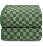Jacquotha Luxury Bath Towels for Bathroom Green Checkered (54x28 Inches) - Cotton Soft Absorbent ...