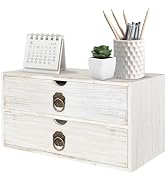SeekElegant Wood Desk Organizer, White Wooden Desktop Organizer with Drawer, Tabletop Storage Org...