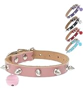 BINGPET Adjustable Leather Spiked Studded Pet Collars,Genuine Leather Dog Collar with Bells,Spike...