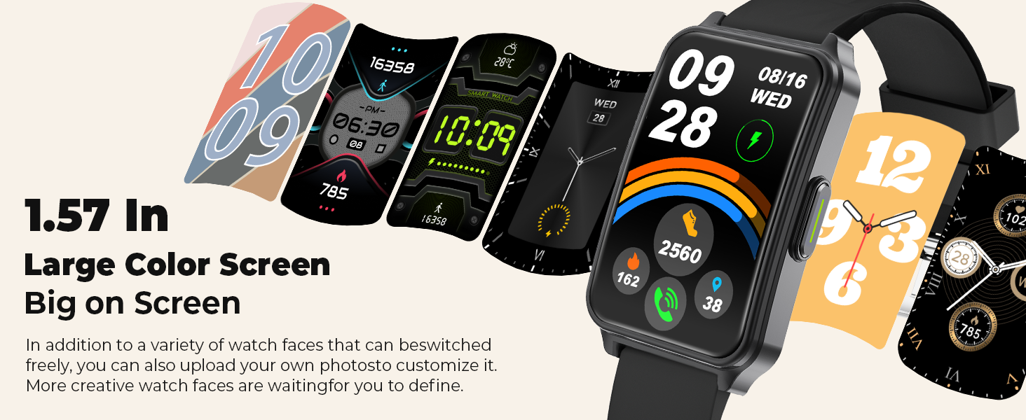 The smart watch for women/men features a high resolution and screen-to-body ratio