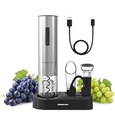 OVENTE Rechargeable Electric Wine Opener Set, Silver, WBR446S | Wine Corkscrew with Storage Base,...