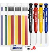 Bestpty 4PCS Carpenter Pencil with Sharpener Set, Mechanical Pencils with 52 Refills An eraser, H...