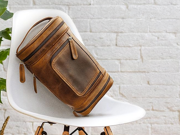 real leather toiletry bag for men