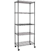 JS HANGER Wire Shelving Unit, 5-Tier Heavy Duty Height Adjustable Rolling Metal Shelves for Stora...