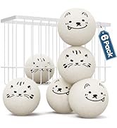 Delomo Wool Dryer Balls with Holder: Natural Fabric Softener Ball, 6-Pack Reusable Laundry Balls,...