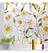 Azunel Window Privacy Film Stained Glass 17.5" x 78.7" Static Cling | Non-Adhesive Reusable Stick...