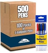 Trail maker Bulk Ballpoint Pens 500 Count (100 Packs of 5) – Red, Black & Blue Ink Writing Pens f...