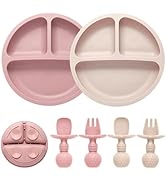 Eascrozn Silicone Baby Feeding Set, 2 Pack Divided Toddler Plates with Suction, 2 Pack Spoons and...