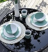 MORGIANA 8PCS Bamboo Dinnerware Set, 8-Pieces Reusable Tableware Set Bamboo Fiber Plates, Cups, B...
