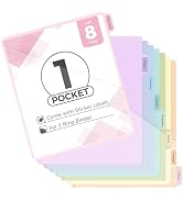 SKYDUE Binder Dividers with Tabs and Pockets, 8 Tabs Dividers for 3 Ring Binder Plastic Binder Di...