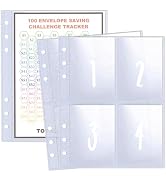25 Pcs 4 Pocket 100 Envelopes Money Saving Challenge Sleeves and Tracker Sheet Protector, Fit for...