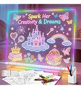 Light up Coloring Board for Kids with 7 Color Markers, 4 Modes & 13.7"X10", rewritable Acrylic Me...