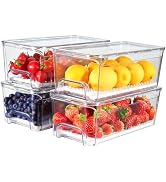 Brippo 4-Pack Refrigerator Drawer Organizer Bins, Clear Stackable Pull Out Fridge Organizers and ...