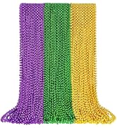 102 PCS Mardi Gras Beads, 33'' Metallic Gold Green Purple Mardi Gras Beads Necklaces Mardi Gras N...