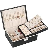 Jewelry Box for Women Girls,2 Layers Jewelry Organizer Container with Lock,PU Leather Storage Cas...