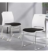 CLATINA Stacking Reception Guest Chair, Home Office Stackable Chairs with Metal Sled Base, Plasti...