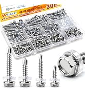 weideer 300pcs #8#10 Self Tapping Screws,410 Stainless Steel Hex Washer Head Sheet Metal Screw,Se...