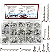 1070pcs Flat Head Self Tapping Wood Screws Assortment Fasteners Kit, Silvery Phillips Drive Count...