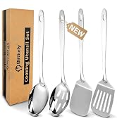 Stainless Steel Spatula Spoon Set, 4PCS Large Cooking Utensils Set with Thickened Edge, Heat Resi...