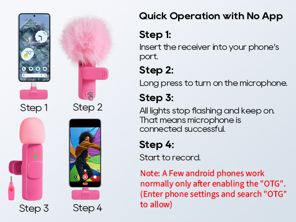 Quick Operation with No App only 4 step usb c microphone with indicator lamp