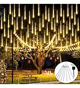 JMEXSUSS 30cm 8-Tube 144 LED Warm White Solar Meteor Rain Lights - Falling Fairy String Lights fo...