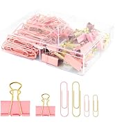 Creechwa Paper Clips and Binder Clips Set, Pink & Gold, Assorted Size Clips | 165-Piece Decorativ...