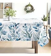 hometrixx Spring Summer Rectangle Table Cloth Blue Eucalyptus Leaf Washable Polyester Oil-Proof T...