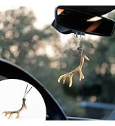Rislobx Deer Antler Rearview Mirror Ornament for Car, Elk Antler Car Mirror Hanging Accessories, ...