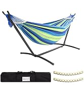 SZHLUX Double Hammock with Stand Included 450lb Capacity Steel Stand, Premium Carry Bag Included....