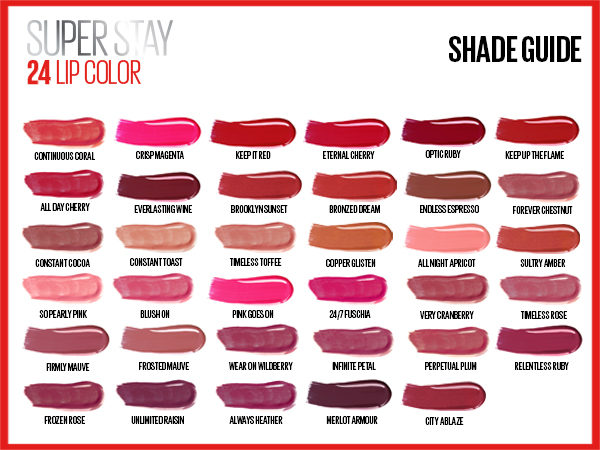 super stay 24 color shade guide