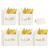 5 Senses Gift Bags for Him Her with Labels, Handles & Tissue Paper - Gold Foil Five Senses Gift B...