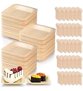 CONLI 300 PCS Disposable Square Wood Bowls Palm Leaf Bowls with Bamboo Forks, Bamboo Plates Dispo...