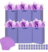 qiqee 24pcs Violet Gift Bags with Tissue Paper for Wedding, Birthday, Party Supplies-7.9"x4.3"x9....