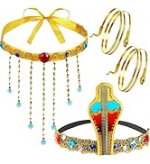 Pumtus 4 Pack Egyptian Costume Accessories, Halloween Headpiece with 2 Pieces Arm Cuffs Swirl Bra...