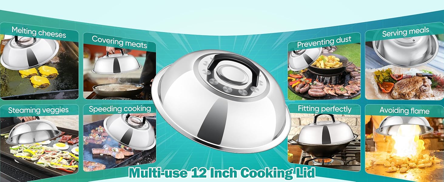 12" basting cover with heat-resistant plastic handle is multi-use for indoors and outdoors