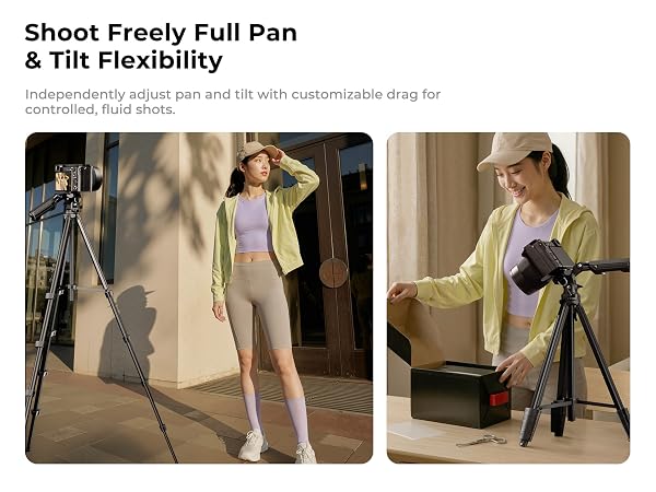 16.1" to 62.2" to eye-level. Five telescopic legs. Seamless low-angle for landscapes & portraits