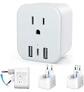 ELEGRP European Travel Plug Adapter, Foldable US to Europe Plug Adapter Converter with USB C Port...
