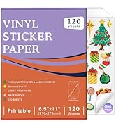 120 Sheets Premium Printable Vinyl Sticker, Vinyl Glossy White Waterproof Sticker,Suitable for In...