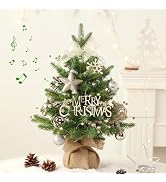 Mini Christmas Tree, Tabletop Small Christmas Tree Green Prelit Christmas Tree with Music Artific...